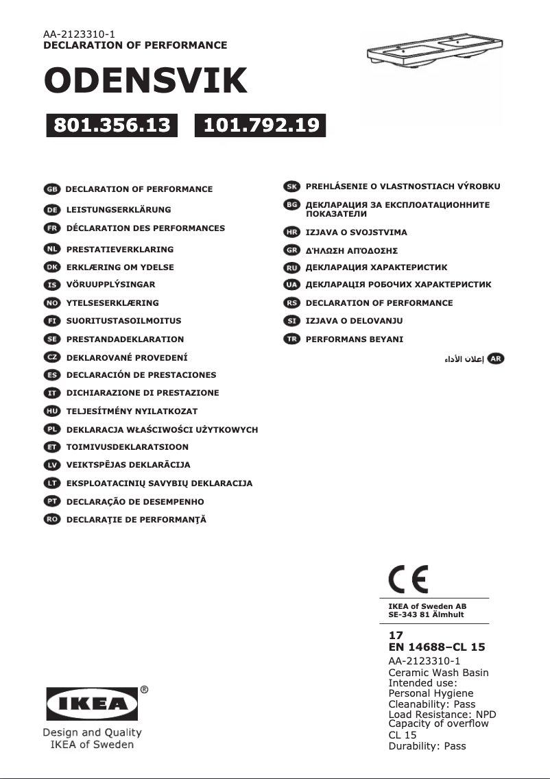 Image de la première page du manuel de l'appareil ODENSVIK 801.356.13