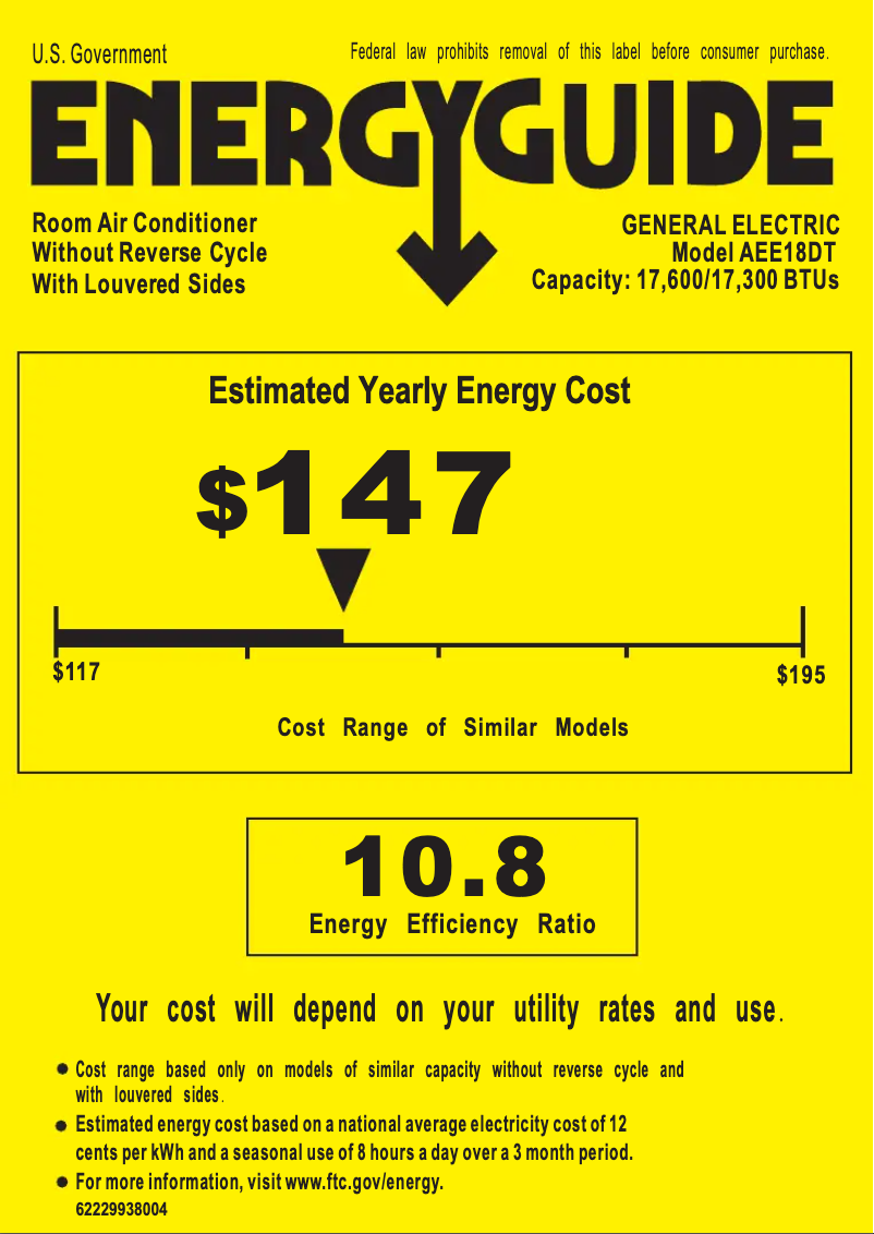 Page n°1 - Label énergétique GE AEE18DT