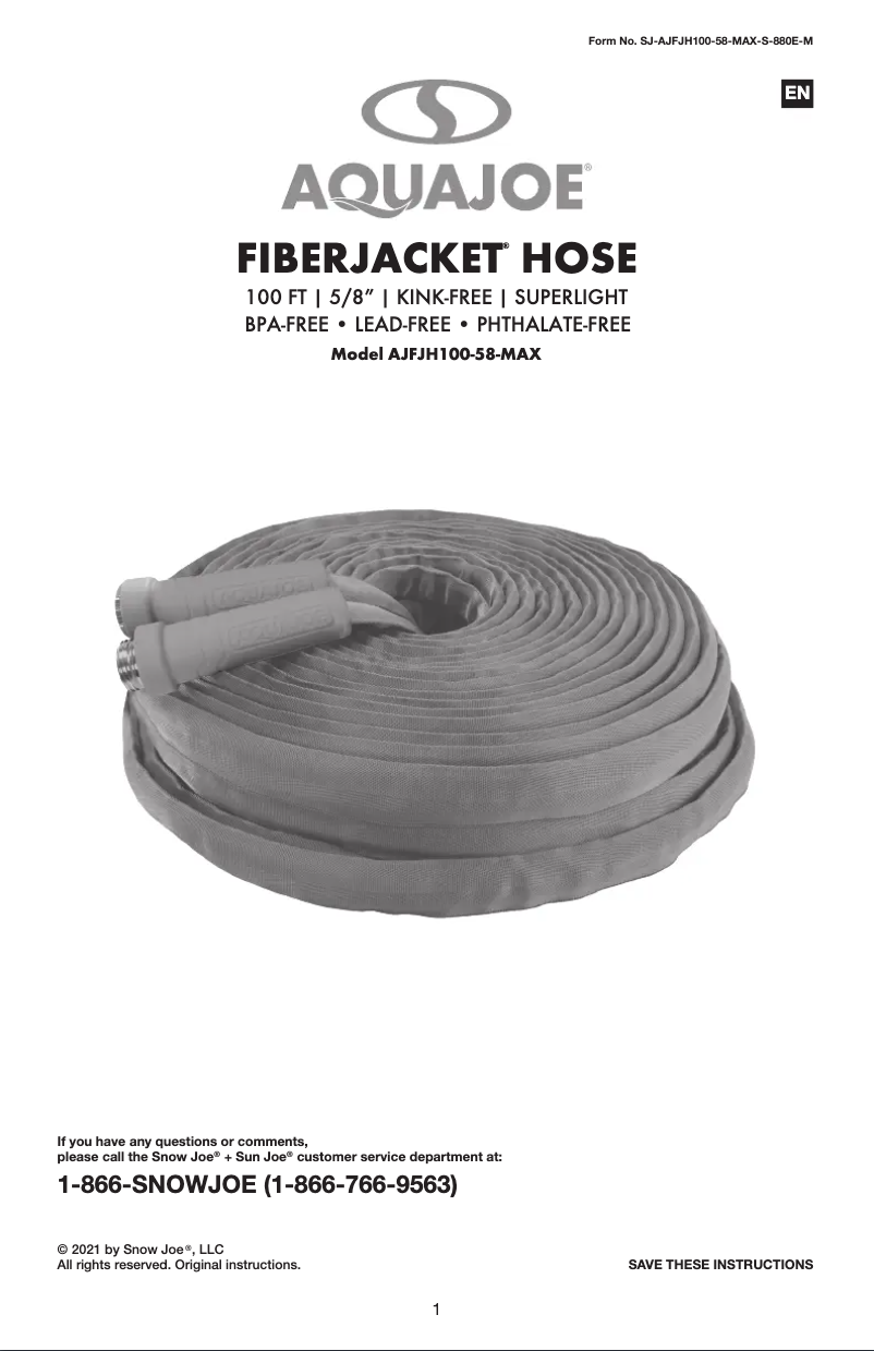 Page 1 of the manual User Manual Aqua Joe AJFJH100-58-MAX