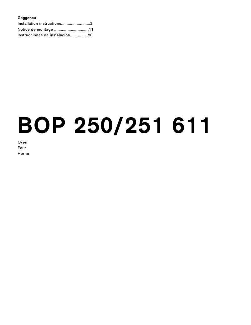 Page 1 de la notice Guide d'installation Gaggenau BOP251611