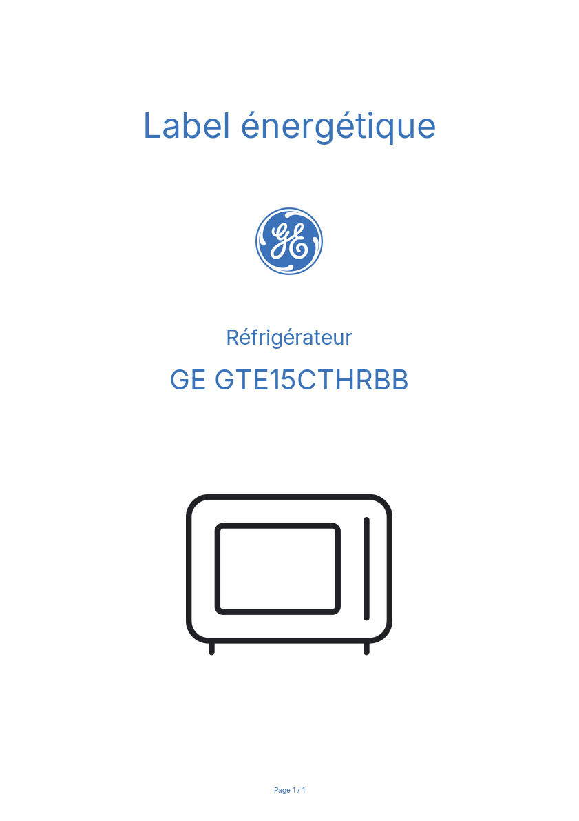 Page n°1 - Label énergétique GE GTE15CTHRBB