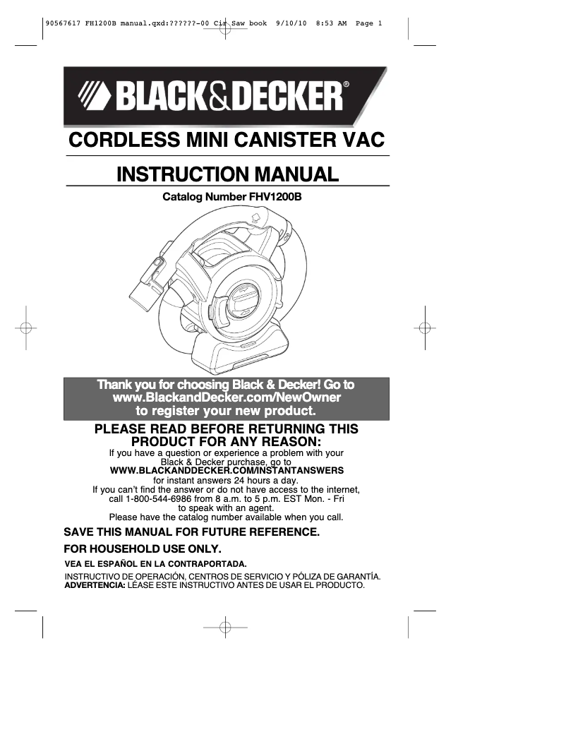 Page n°1 - Manuel utilisateur Black & Decker FHV1200B