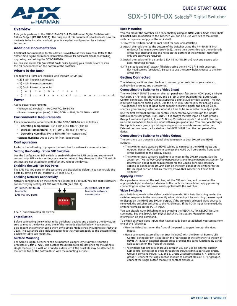 Page n°1 - Guide de démarrage rapide AMX SDX-510M-DX