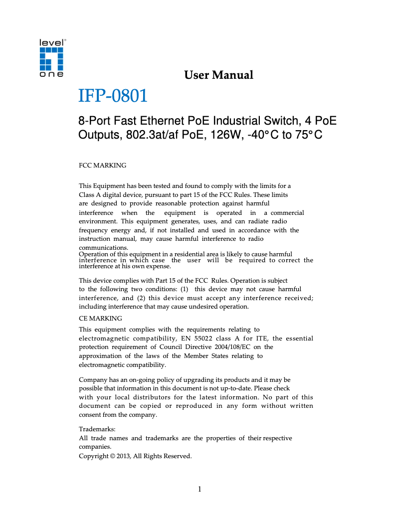 Image de la première page du manuel de l'appareil IFP-0801