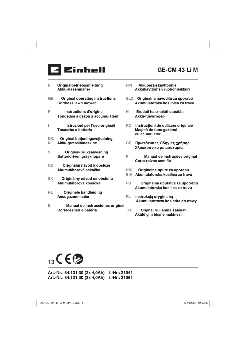 Image de la première page du manuel de l'appareil GE-CM 43 Li M