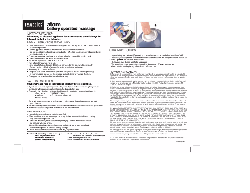 Page n°1 - Manuel utilisateur Homedics PM-35BX