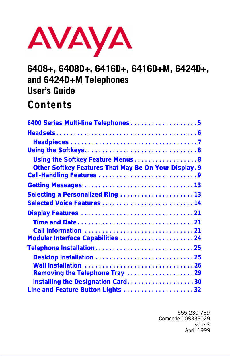 Página 1 del manual Manual de usuario Avaya 6416Dplus