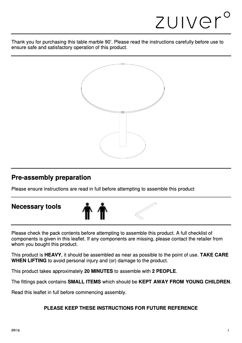 Page 1 de la notice Manuel utilisateur Zuiver Marble King