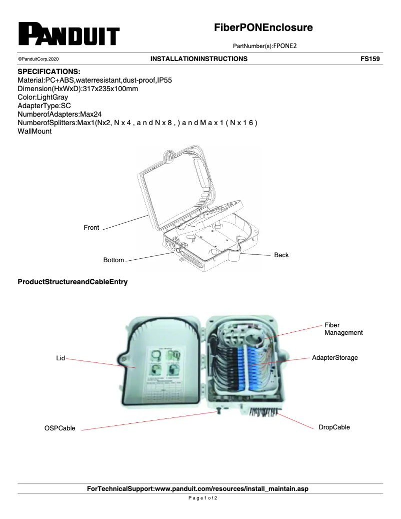 Page 1 de la notice Manuel utilisateur Panduit FPONE2