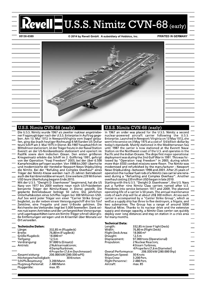 Page n°1 - Manuel utilisateur Revell U.S.S. Nimitz CVN-68