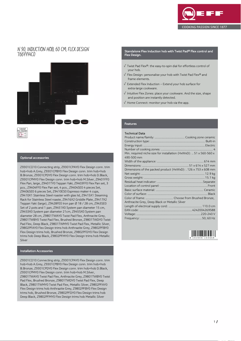 Page 1 de la notice Fiche technique Neff T66YYY4C0