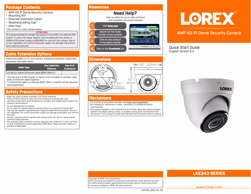 Page 1 de la notice Manuel utilisateur Lorex LKE343