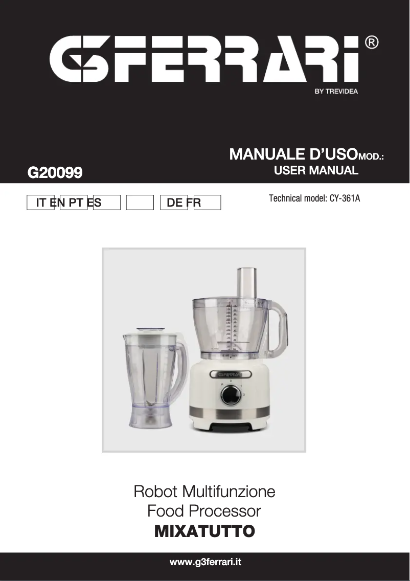 Page 1 de la notice Manuel utilisateur G3 Ferrari Mixatutto G20099