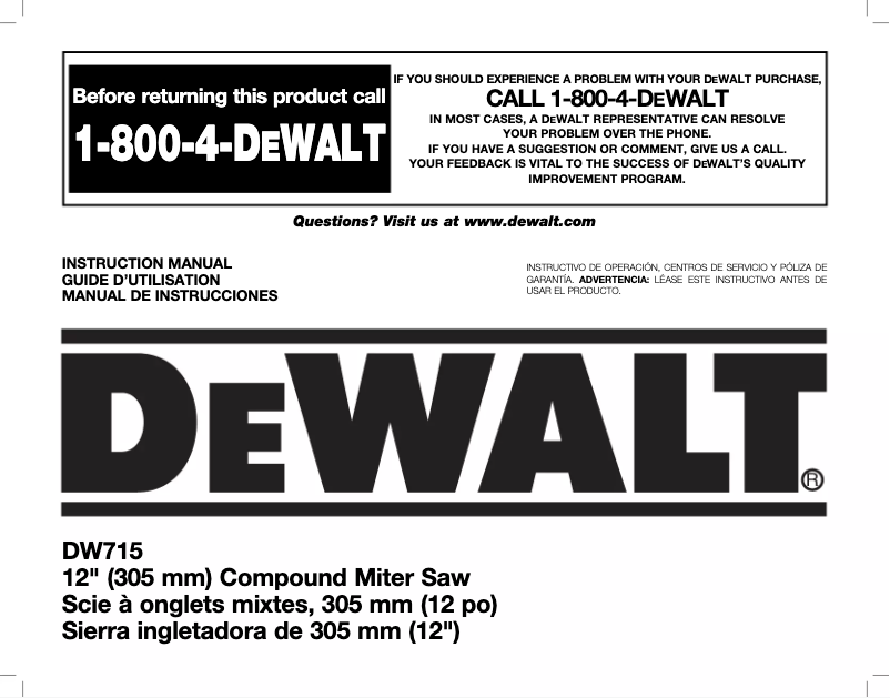Page n°1 - Manuel utilisateur DeWalt DW715