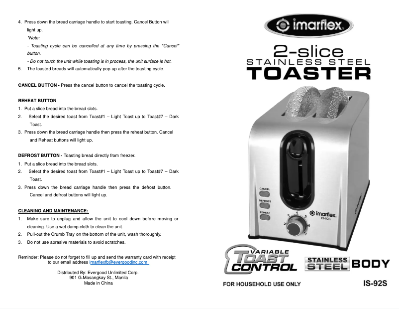 Page 1 de la notice Manuel utilisateur Imarflex IS-92S