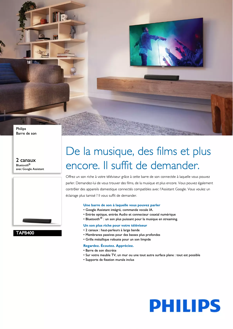 Page n°1 - Fiche technique Philips TAPB400