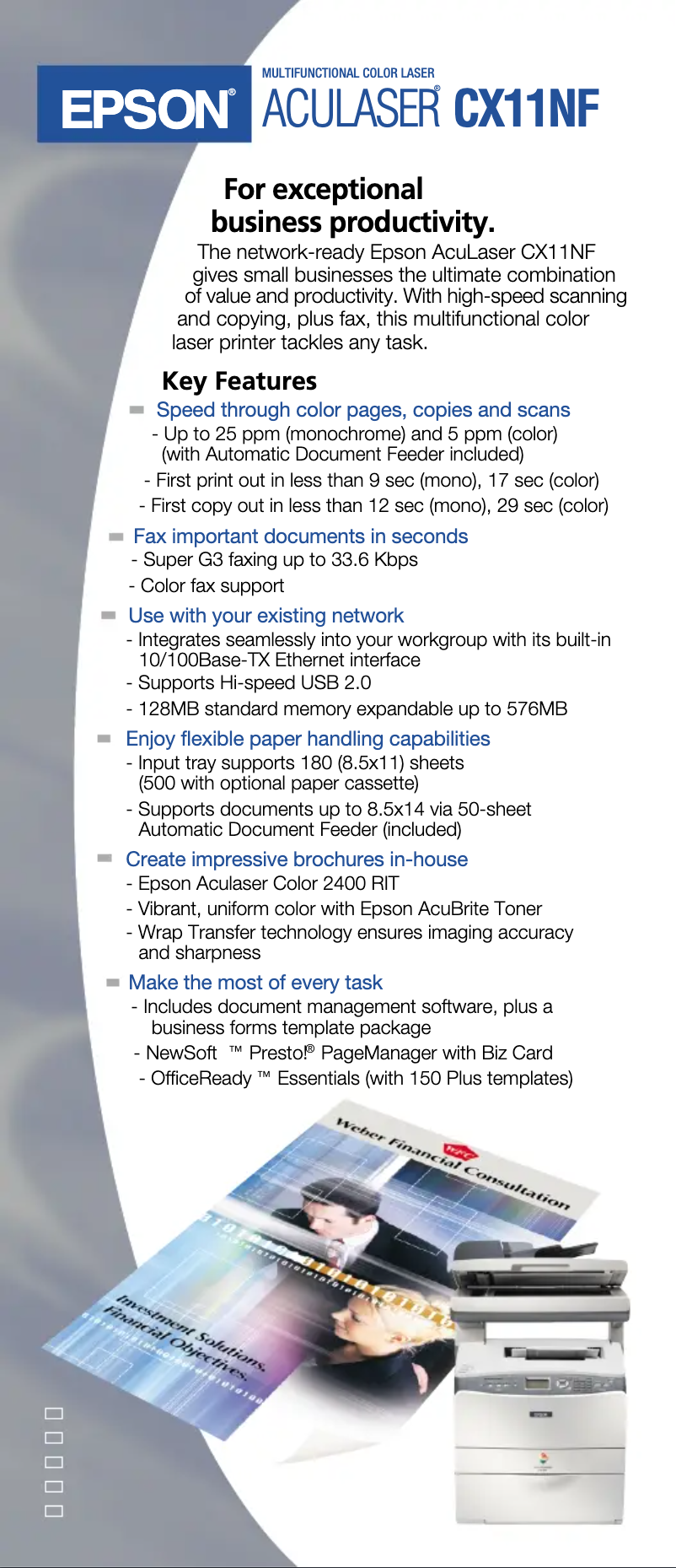 Página 1 del manual Folleto Epson AcuLaser CX11NF