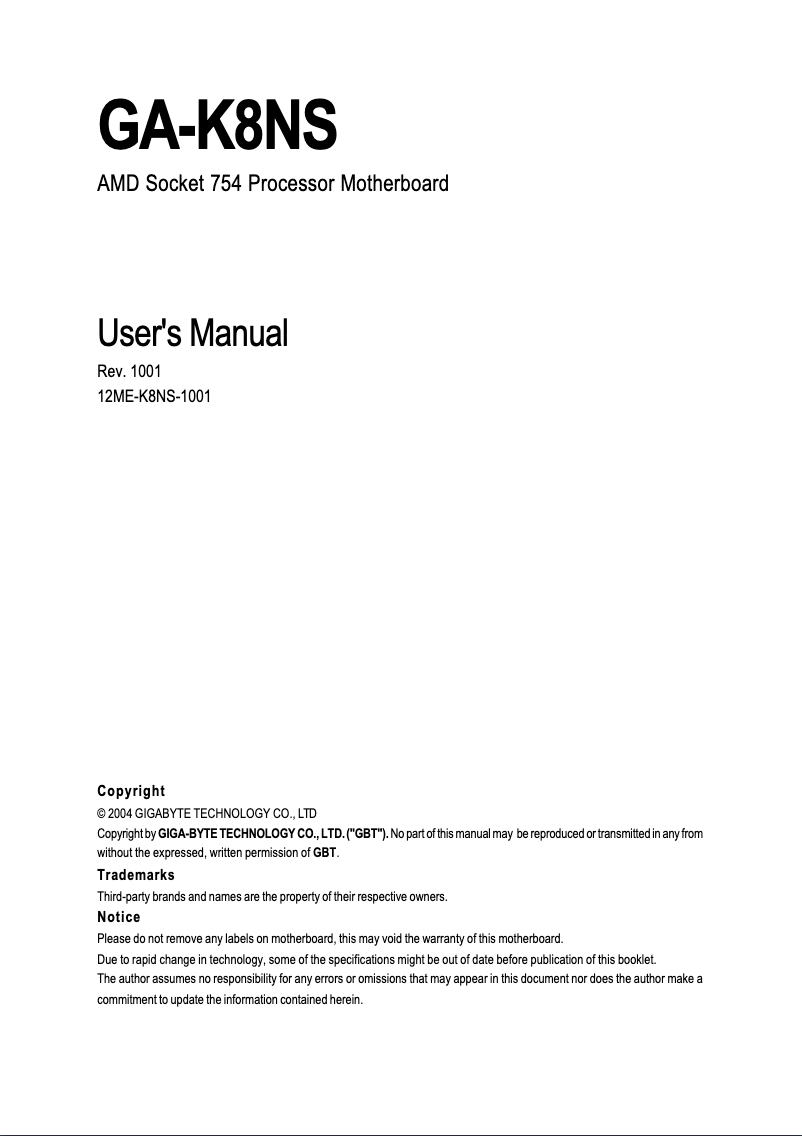 Página 1 del manual Manual de usuario Gigabyte GA-K8NS