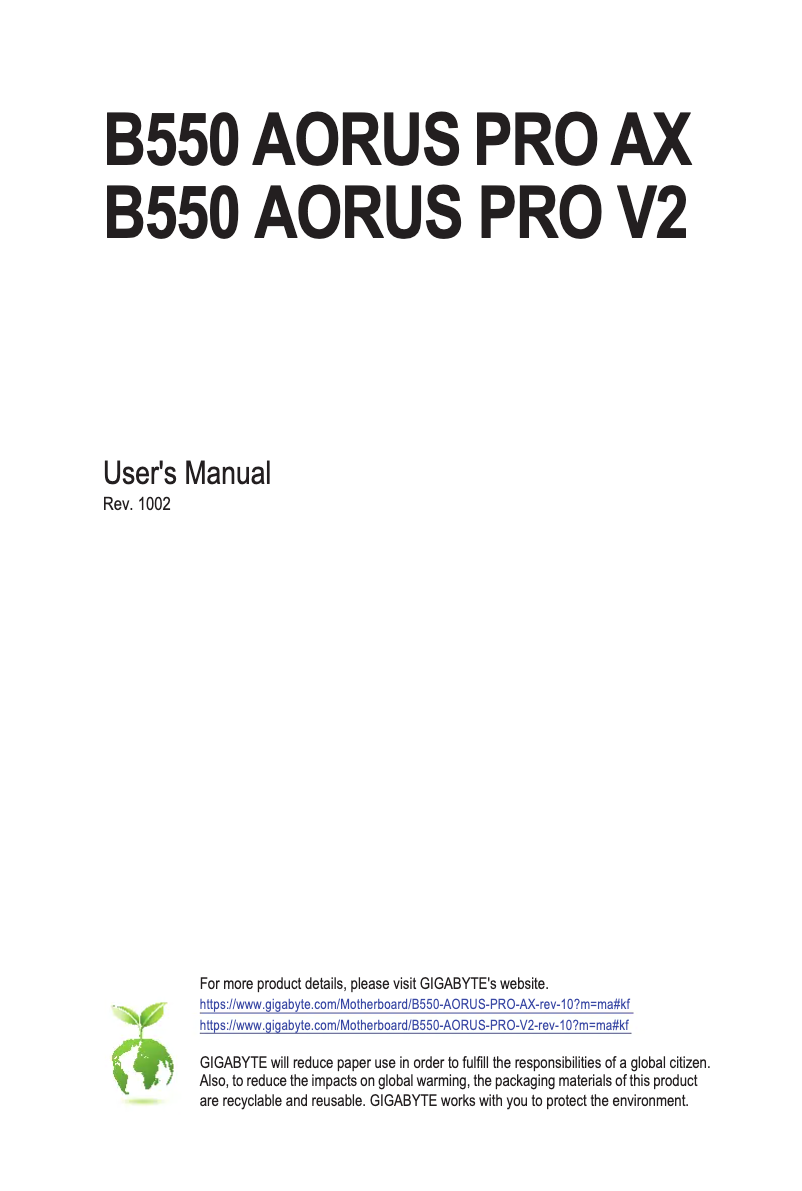 Page 1 de la notice Manuel utilisateur Gigabyte B550 Aorus Pro AX
