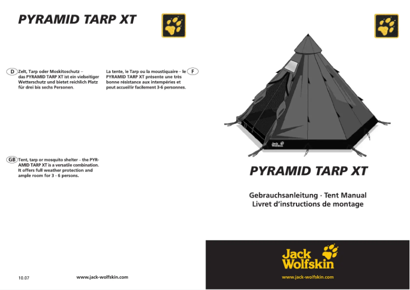 Imagen de la primera página del manual del dispositivo Pyramid Tarp XT