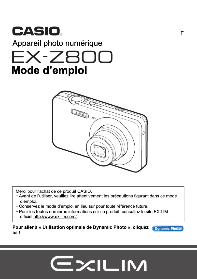 Image de la première page du manuel de l'appareil Exilim EX-Z800