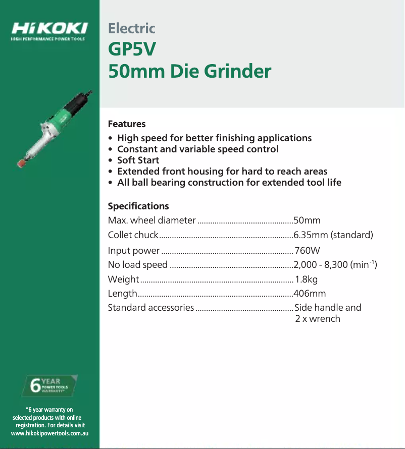 Page n°1 - Fiche technique HiKOKI GP5V