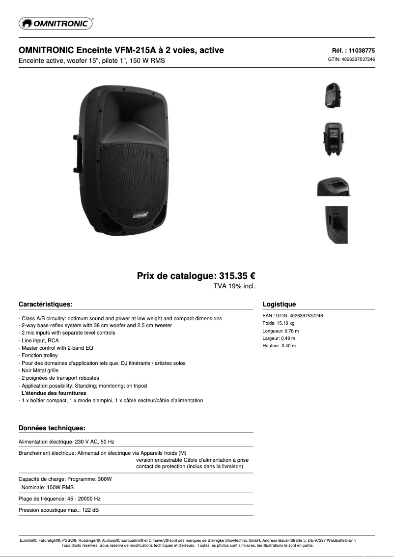 Página 1 del manual Ficha técnica Omnitronic VFM-215A