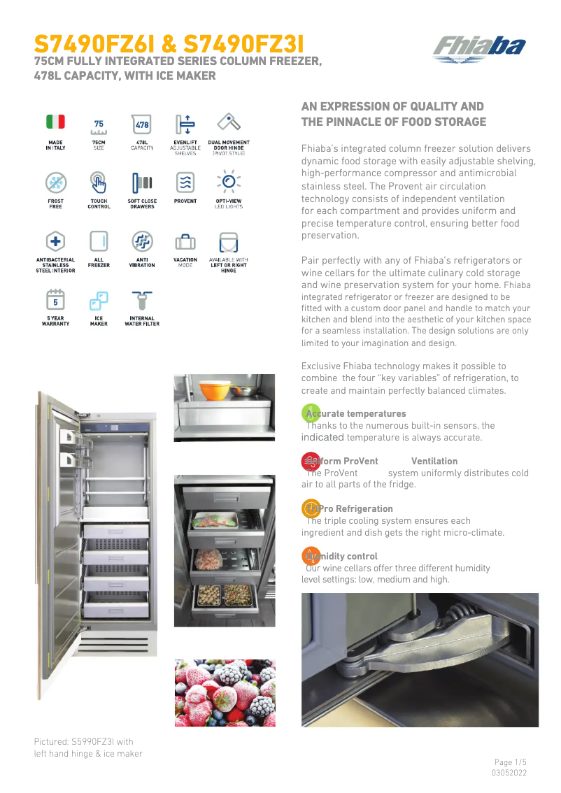 Page 1 de la notice Fiche technique Fhiaba S7490FZ6IA