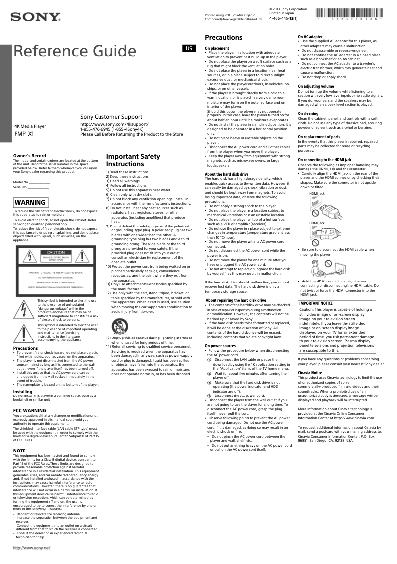Page 1 de la notice Manuel utilisateur Sony FMP-X1