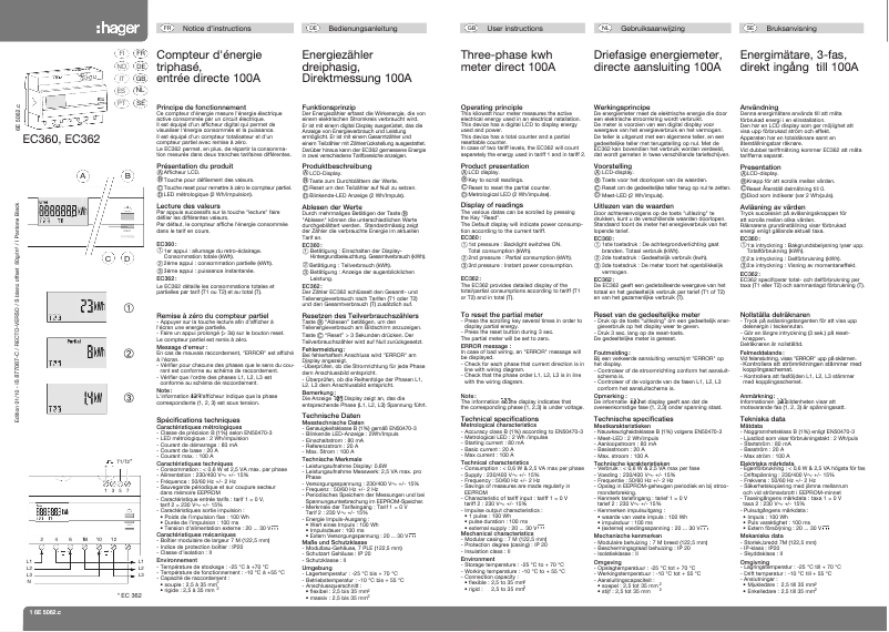 Page 1 de la notice Manuel utilisateur Hager EC362