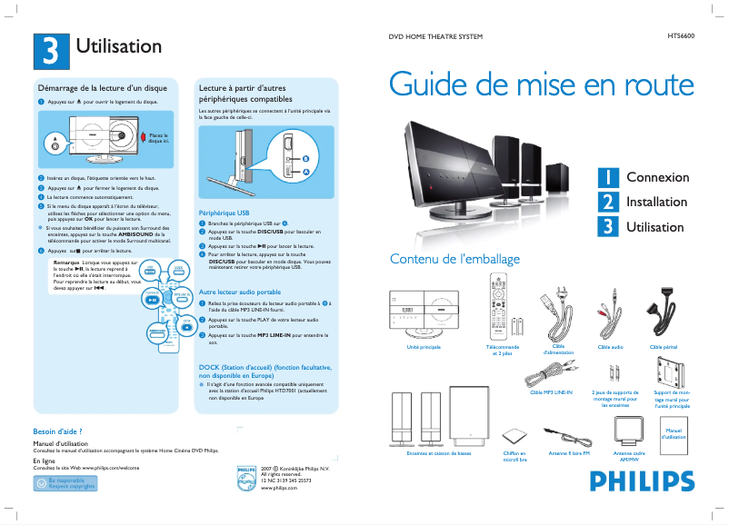 Página 1 del manual Guía de inicio rápido Philips HTS6600