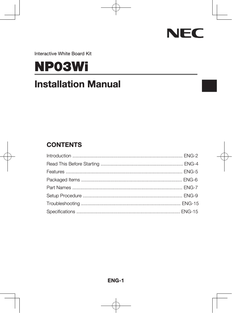 Image de la première page du manuel de l'appareil NP03Wi