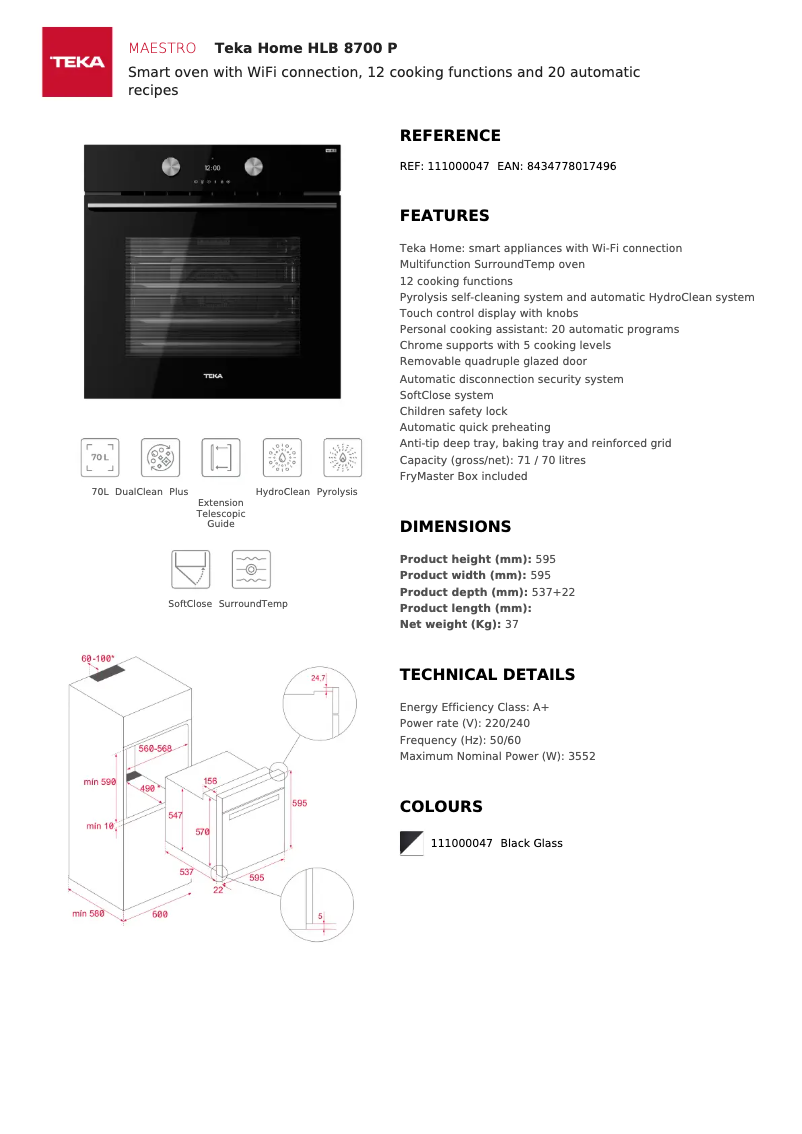 Page 1 de la notice Fiche technique Teka HLB 8700 P