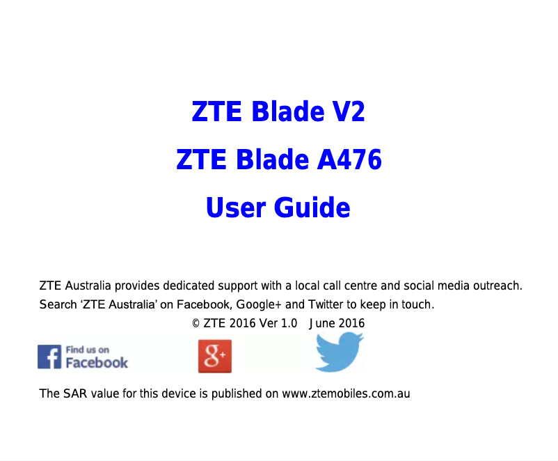 Page 1 de la notice Manuel utilisateur ZTE Blade V2