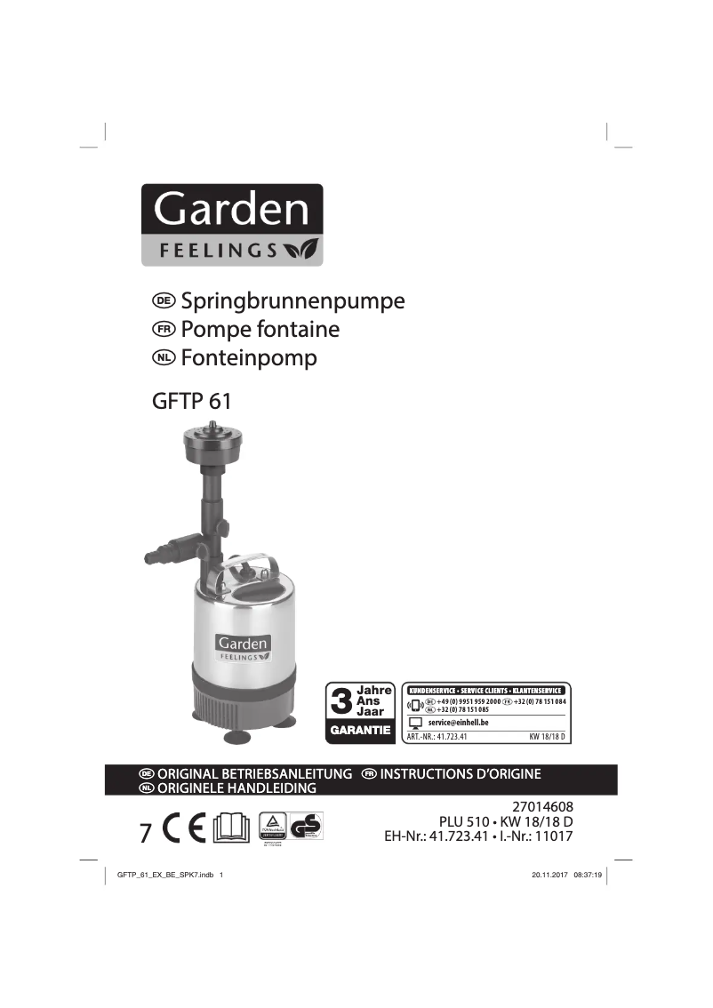 Page 1 de la notice Manuel utilisateur Garden Feelings GFTP 61