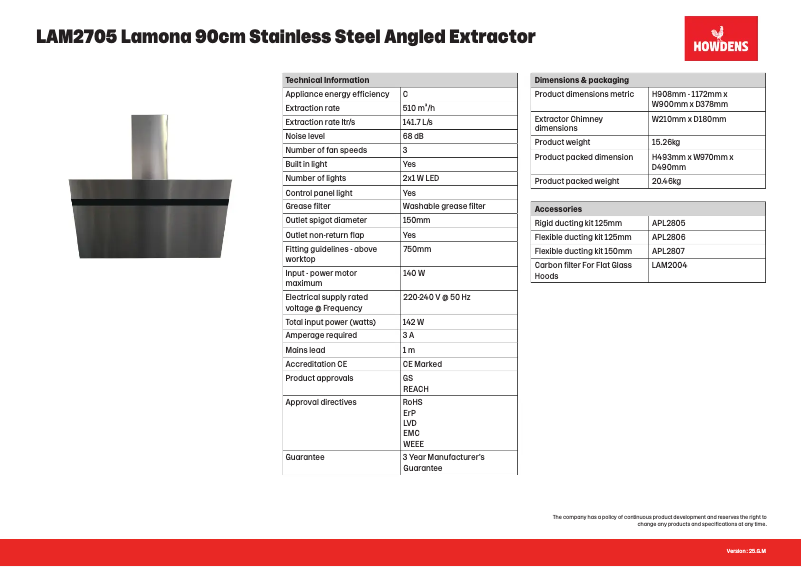 Page n°1 - Fiche technique Lamona LAM2705