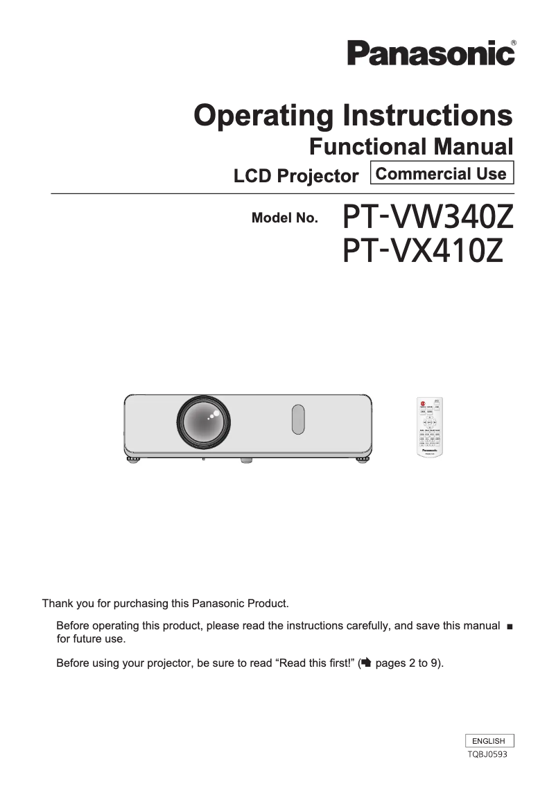 Image de la première page du manuel de l'appareil PT-VX415NZ
