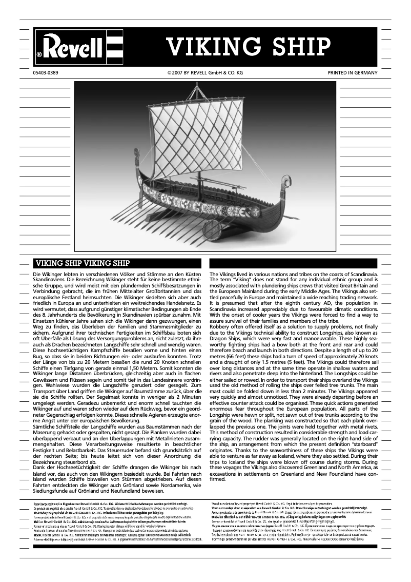 Page n°1 - Manuel utilisateur Revell Viking Ship