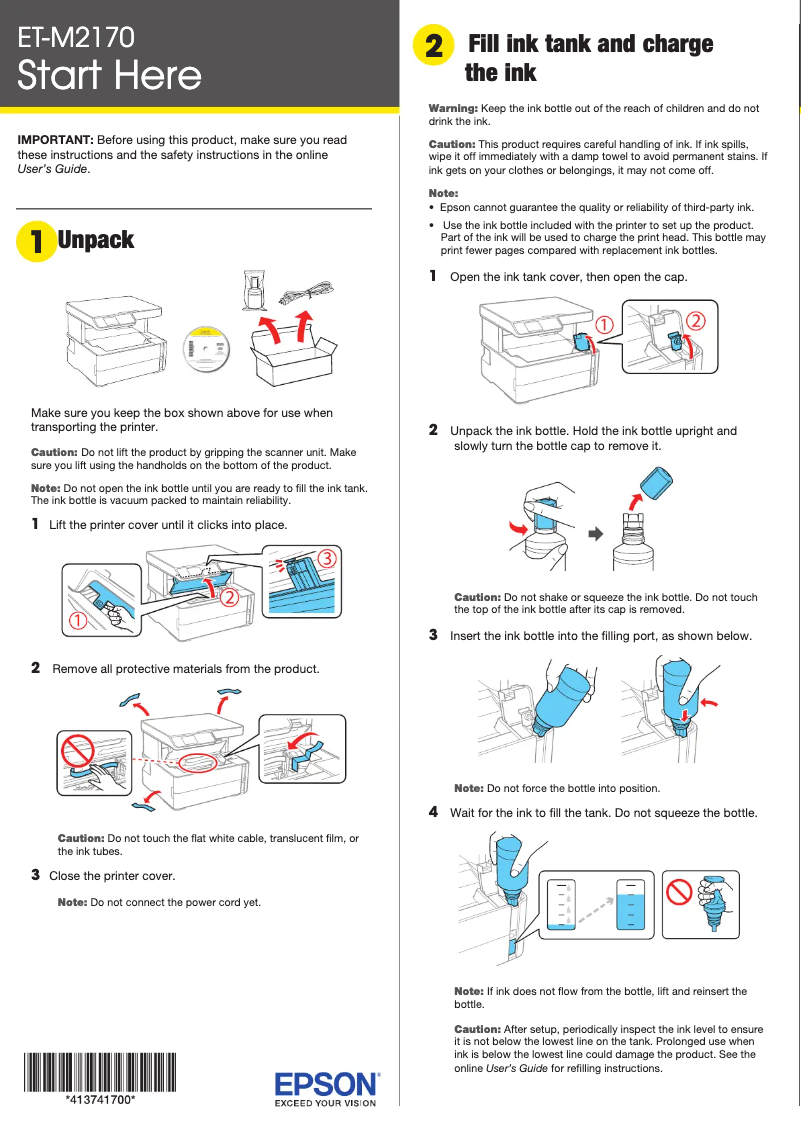 Page n°1 - Guide de démarrage rapide Epson EcoTank ET-M2170