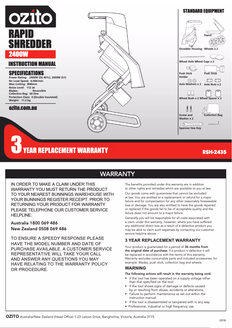 Page 1 de la notice Manuel utilisateur Ozito RSH-2435