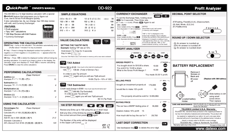 Page 1 de la notice Manuel utilisateur Datexx DD-922
