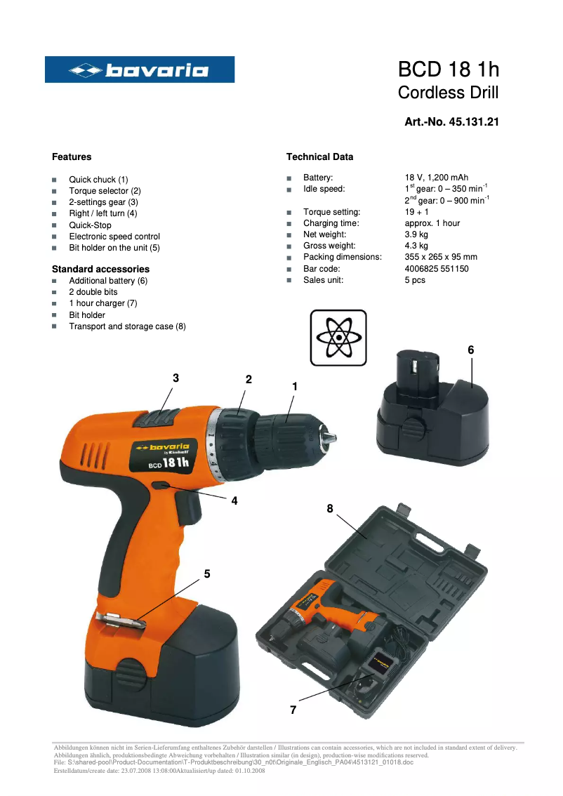Página 1 del manual Ficha técnica Bavaria BCD 18 1h