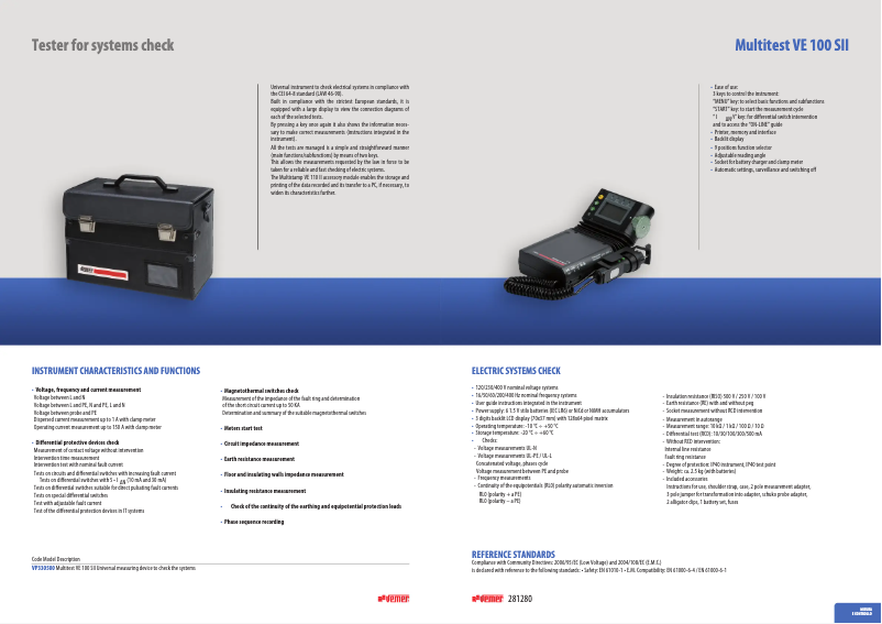 Page n°1 - Manuel utilisateur Vemer Multitest VE 100 SII