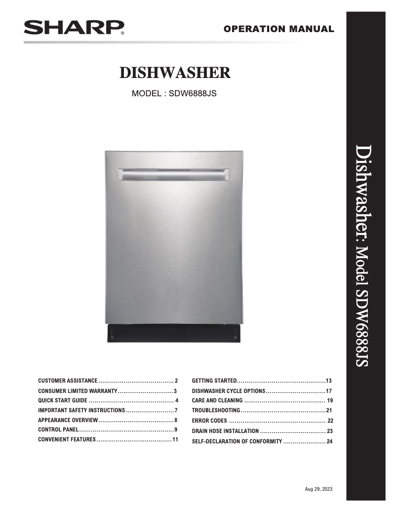 Page 1 de la notice Manuel utilisateur Sharp SDW6888JS