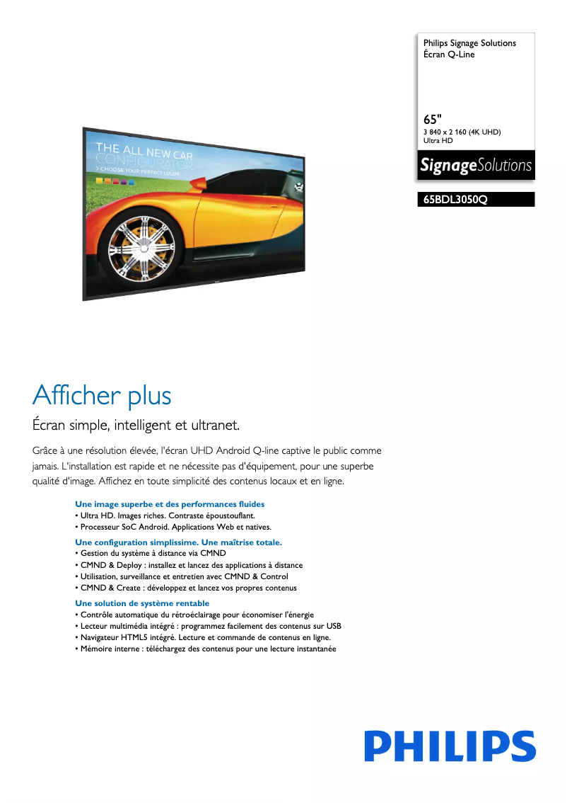 Page n°1 - Fiche technique Philips Signage Solutions 65BDL3050Q