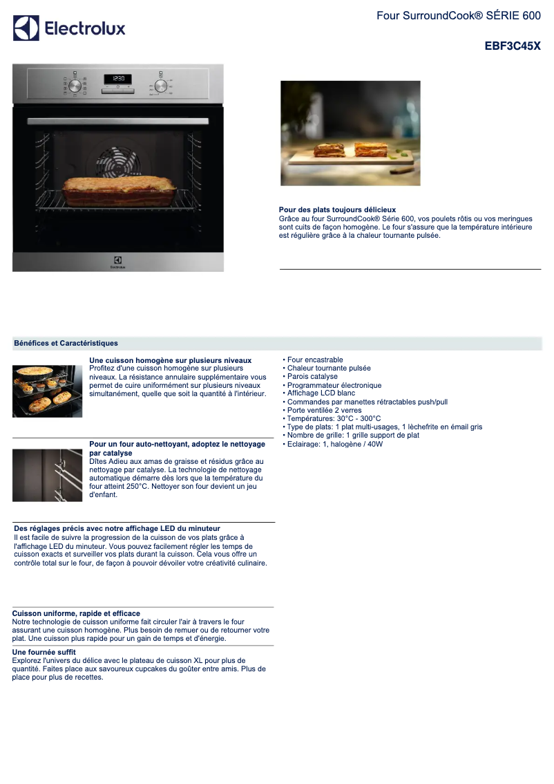 Page 1 de la notice Fiche technique Electrolux EBF3C45X