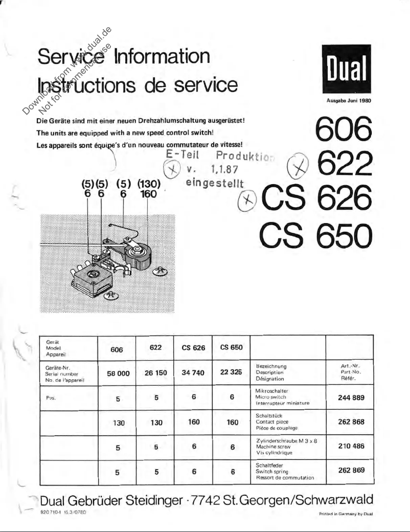 Page 1 de la notice Manuel utilisateur Dual 622