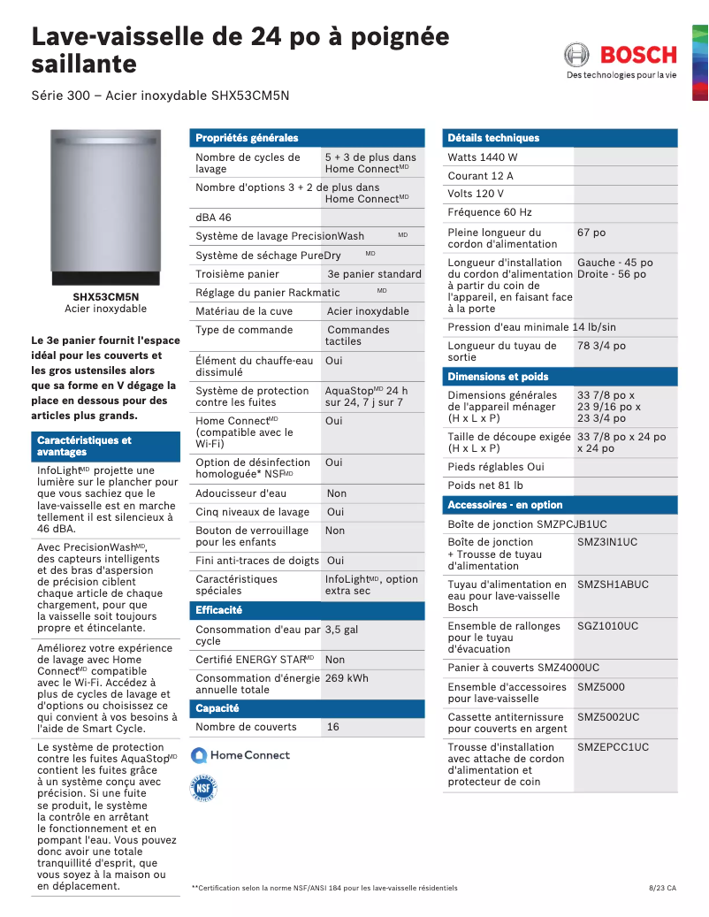 Page n°1 - Fiche technique Bosch SHX53CM5N