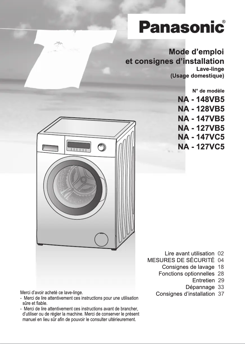 Image de la première page du manuel de l'appareil NA-127VC5