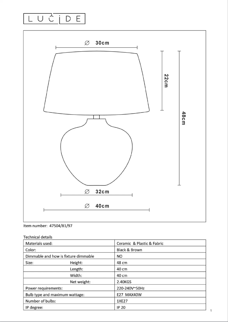 Page 1 de la notice Manuel utilisateur Lucide Ramses 47504/81/97